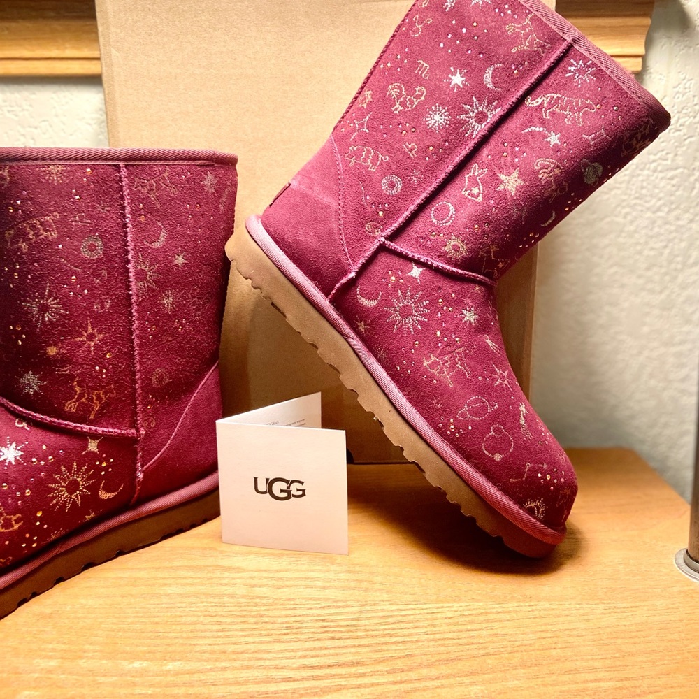 NIB-Ugg Grape Zodiac Short Suede Sheepskin Boots - Picture 10 of 16